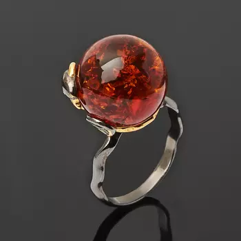 Кольцо янтарь (серебро 925 пр. родир. черн. позолота) размер 18,5