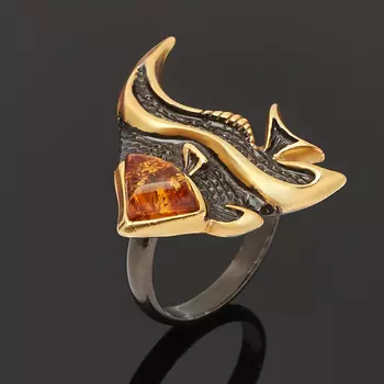 Кольцо янтарь (серебро 925 пр. родир. черн. позолота) размер 18,5