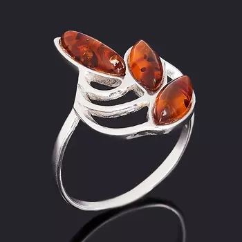 Кольцо янтарь (серебро 925 пр. родир. бел.) размер 17,5