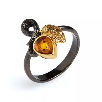 Кольцо янтарь (серебро 925 пр. родир. черн. позолота) размер 17,5