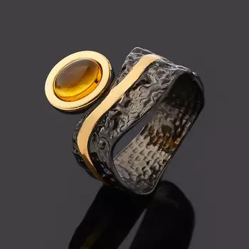 Кольцо янтарь (серебро 925 пр. родир. черн. позолота) размер 18,5