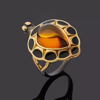 Кольцо янтарь (серебро 925 пр. родир. черн. позолота) размер 17