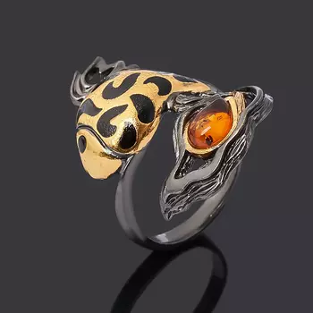 Кольцо янтарь (серебро 925 пр. родир. черн. позолота) размер 17