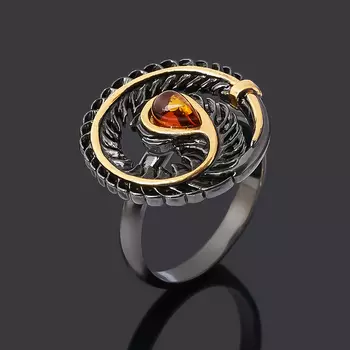Кольцо янтарь (серебро 925 пр. родир. черн. позолота) размер 17,5