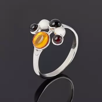 Кольцо янтарь (серебро 925 пр. родир. бел.) размер 17