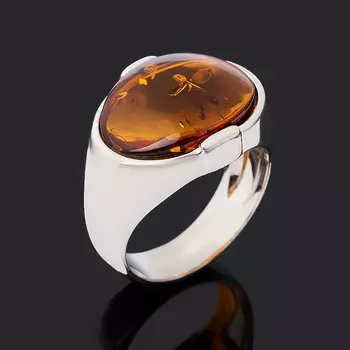 Кольцо янтарь (серебро 925 пр. родир. бел.) размер 18,5