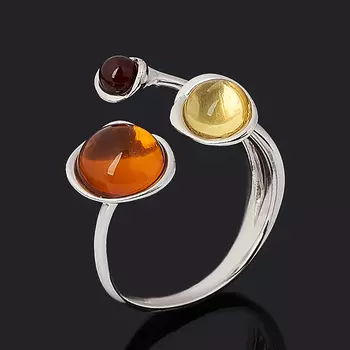 Кольцо янтарь (серебро 925 пр. родир. бел.) (регулируемый) размер 16,5