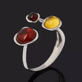 Кольцо янтарь (серебро 925 пр. родир. бел.) (регулируемый) размер 17