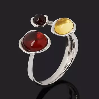 Кольцо янтарь (серебро 925 пр. родир. бел.) (регулируемый) размер 17,5