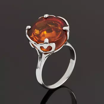 Кольцо янтарь (серебро 925 пр. родир. бел.) размер 17