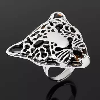 Кольцо янтарь (серебро 925 пр. родир. бел.) размер 19,5 (регулируемый)