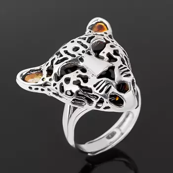 Кольцо янтарь (серебро 925 пр. родир. бел.) размер 19,5 (регулируемый)