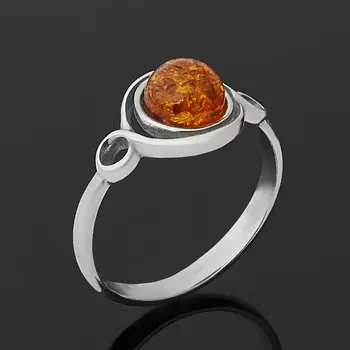 Кольцо янтарь (серебро 925 пр. родир. бел.) размер 17,5