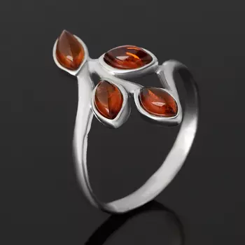 Кольцо янтарь (серебро 925 пр. родир. бел.) размер 17