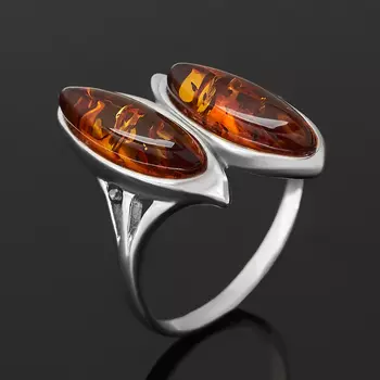 Кольцо янтарь (серебро 925 пр. родир. бел.) размер 18