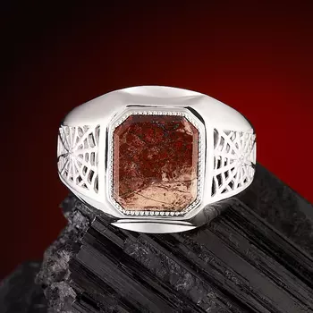 Кольцо яшма красная огранка (серебро 925 пр.) размер 22