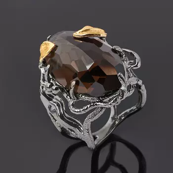 Кольцо раухтопаз (серебро 925 пр. оксидир., позолота) огранка размер 18,5