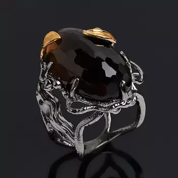 Кольцо раухтопаз (серебро 925 пр. позолота, родир. черн.) огранка размер 18,5