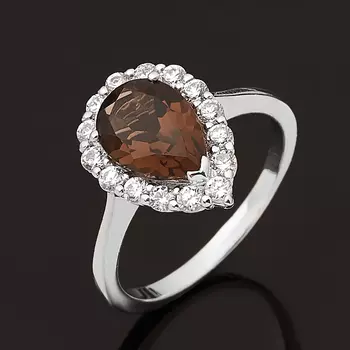 Кольцо раухтопаз (серебро 925 пр. родир. бел.) огранка размер 17