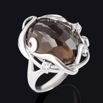 Кольцо раухтопаз (серебро 925 пр. родир. бел.) огранка размер 18