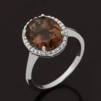 Кольцо раухтопаз (серебро 925 пр. родир. бел.) огранка размер 18