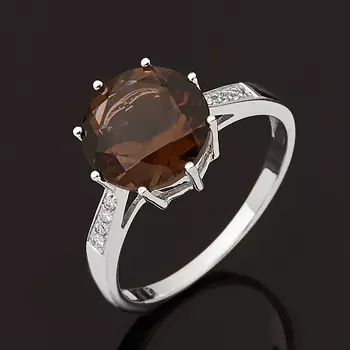 Кольцо раухтопаз (серебро 925 пр. родир. бел.) огранка размер 18