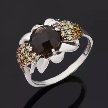 Кольцо раухтопаз (серебро 925 пр. родир. бел., родир. черн.) огранка размер 17,5