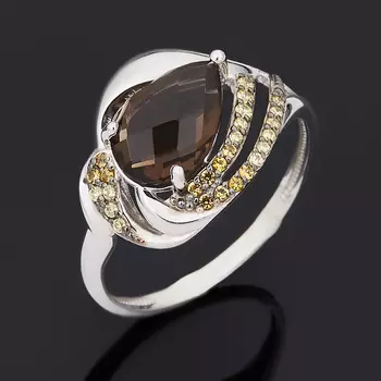 Кольцо раухтопаз (серебро 925 пр. родир. бел., родир. черн.) огранка размер 18