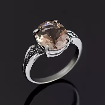 Кольцо раухтопаз (серебро 925 пр. родир. черн.) огранка размер 18