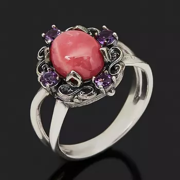 Кольцо родонит (серебро 925 пр. оксидир.) размер 18