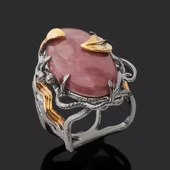 Кольцо родонит (серебро 925 пр. позолота, родир. сер.) размер 18,5