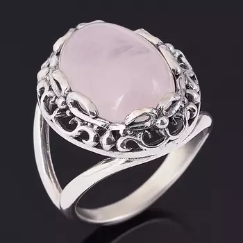 Кольцо розовый кварц (серебро 925 пр. оксидир.) размер 18