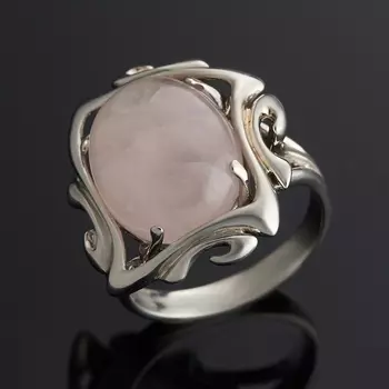Кольцо розовый кварц (серебро 925 пр. родир. бел.) размер 17