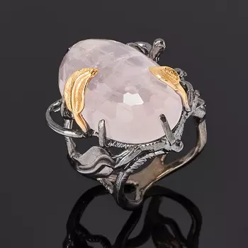 Кольцо розовый кварц (серебро 925 пр. позолота, родир. черн.) огранка размер 18