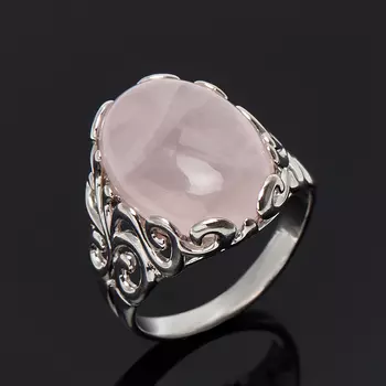 Кольцо розовый кварц (серебро 925 пр. родир. бел.) размер 18,5