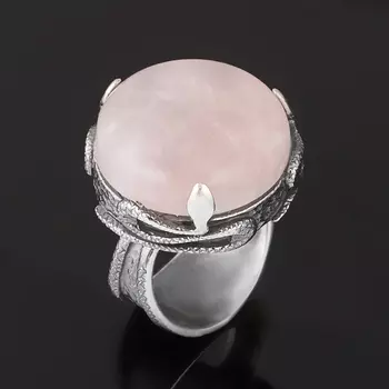 Кольцо розовый кварц (серебро 925 пр. оксидир.) размер 18