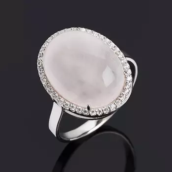 Кольцо розовый кварц (серебро 925 пр. родир. бел.) размер 17,5