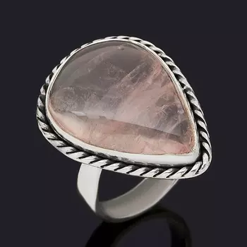 Кольцо розовый кварц (серебро 925 пр. оксидир.) размер 17