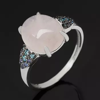 Кольцо розовый кварц (серебро 925 пр. родир. бел.) размер 18