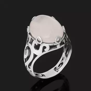 Кольцо розовый кварц (серебро 925 пр. родир. бел.) размер 17,5