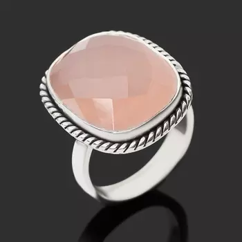 Кольцо розовый кварц (серебро 925 пр.) огранка размер 18