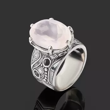 Кольцо розовый кварц (серебро 925 пр. оксидир.) огранка размер 18