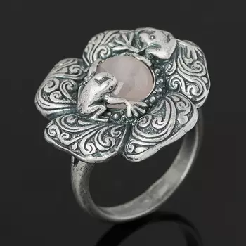 Кольцо розовый кварц (серебро 925 пр. оксидир.) размер 17