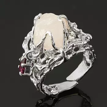 Кольцо розовый кварц (серебро 925 пр. позолота, родир. бел.) (регулируемый) размер 18,5