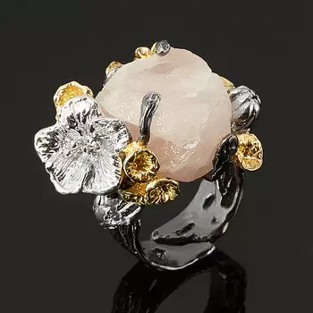 Кольцо розовый кварц (серебро 925 пр. позолота, родир. бел., родир. черн.) (регулируемый) размер 17