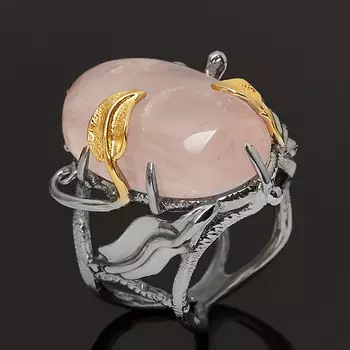 Кольцо розовый кварц (серебро 925 пр. позолота, родир. черн.) размер 17,5