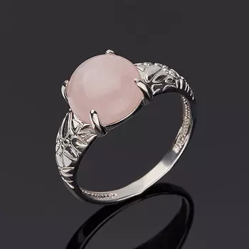 Кольцо розовый кварц (серебро 925 пр. родир. бел.) размер 17