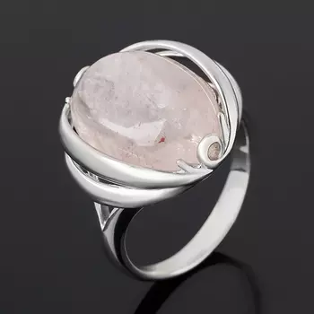 Кольцо розовый кварц (серебро 925 пр. родир. бел.) размер 17