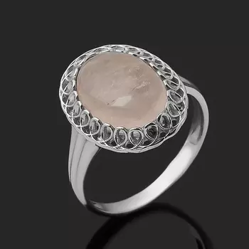 Кольцо розовый кварц (серебро 925 пр. родир. бел.) размер 18