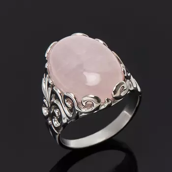 Кольцо розовый кварц (серебро 925 пр. родир. бел.) размер 18